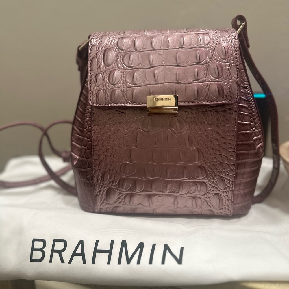 Brahmin Pink Leather Crossbody Bag with Gold Clasp